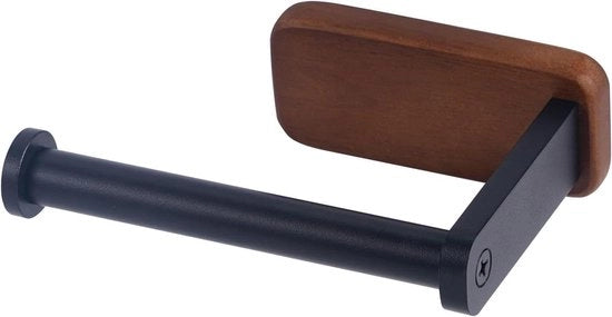Sostegno per carta igienica in base di legno massello con gambo in acciaio inossidabile SUS304 - Toilette e cucina - Nero