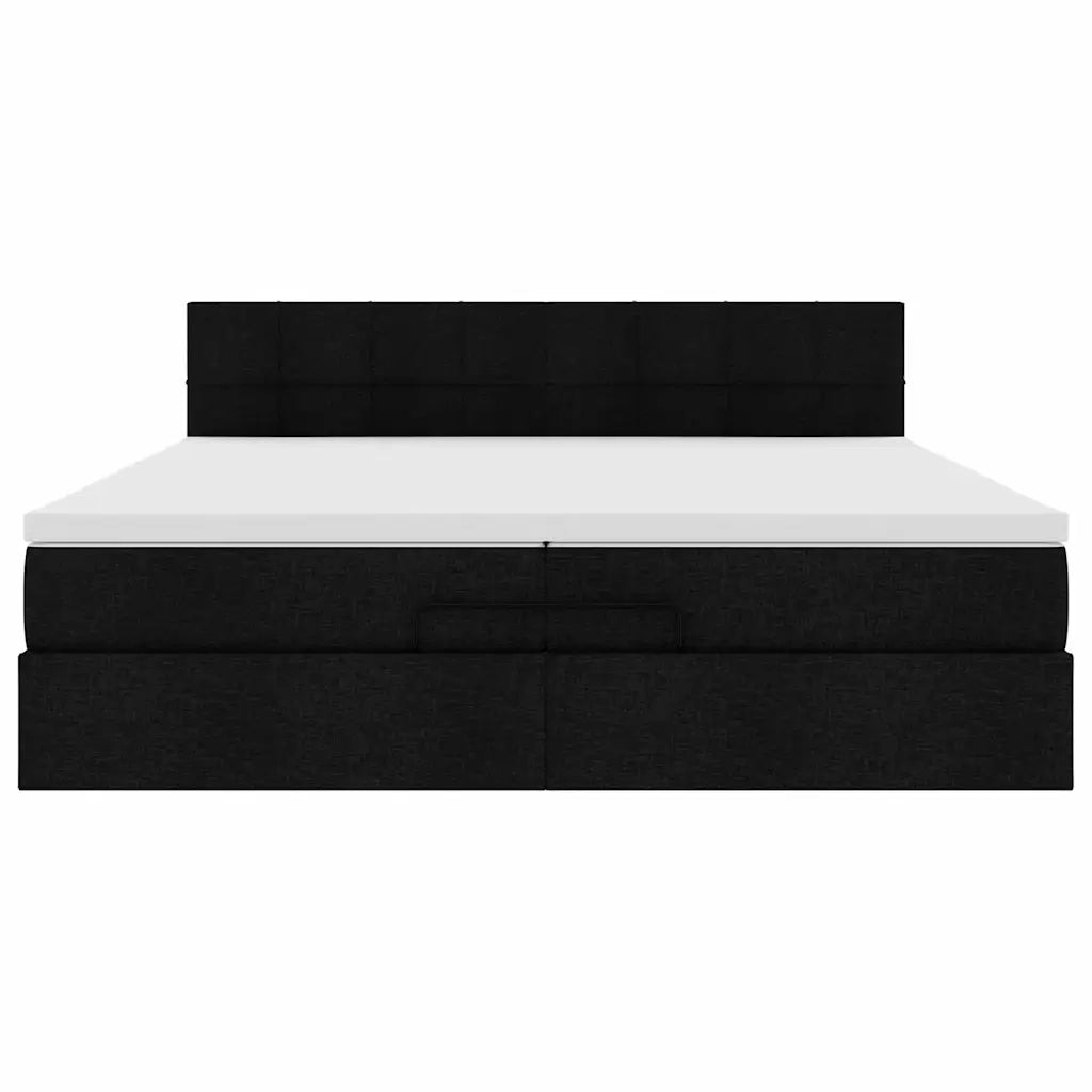 Struttura Letto Pouf con Materasso Nero 200x200 cm in Tessuto 3311486