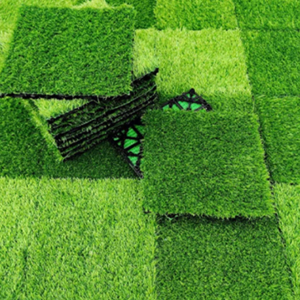 10 Pezzi Piastrelle Plastica Giardino 30x30x2.3cm Pavimento Esterno Prato Verde