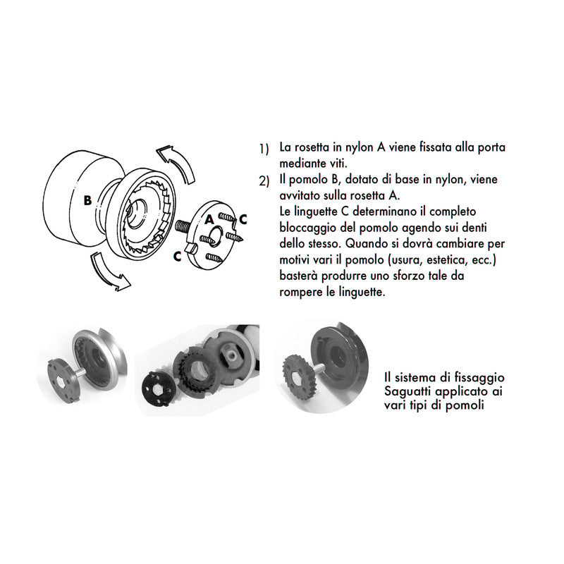 Pomolo fisso per porta SAGUATTI 669/70KB in nylon bianco lucido
