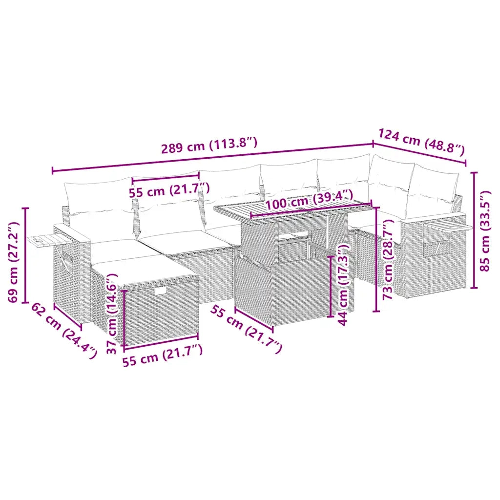 Set Divano da Giardino 8 pz con Cuscini Beige in Polyrattan 3276152