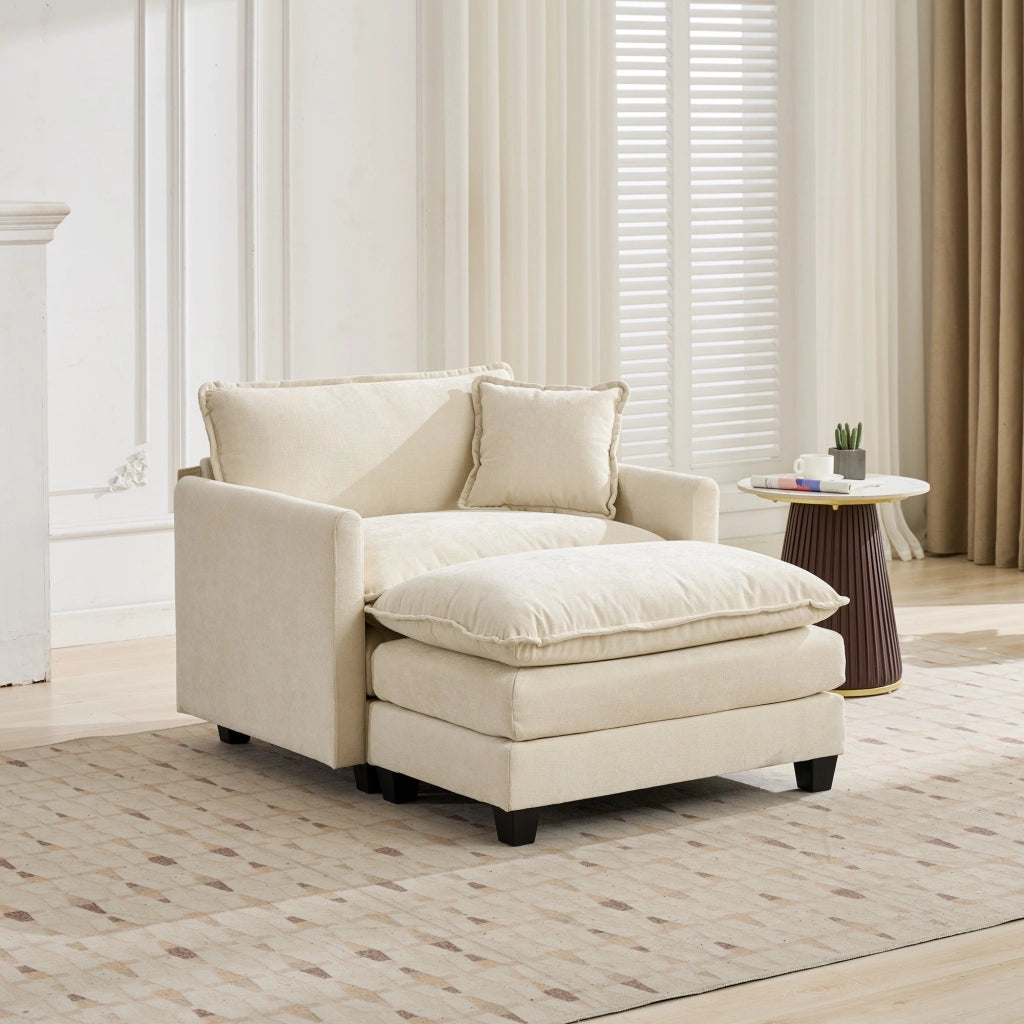 Canapé modulare monoposto in ciniglia con cuscino schienale ergonomico e seduta morbida per soggiorno beige