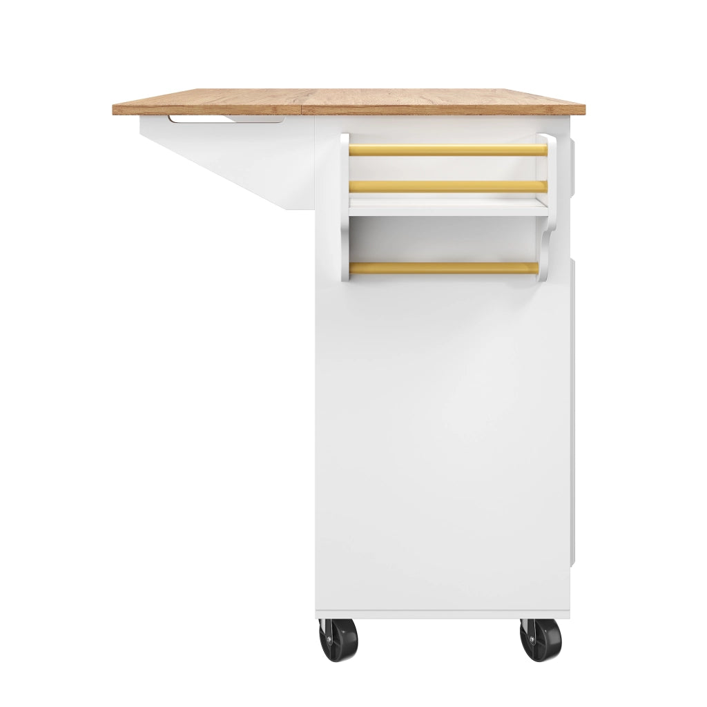 OKWISH Carrello da Cucina con Piano Ribaltabile, Cassetti e Ripiani Regolabili, per Cucina e Sala da Pranzo, Bianco