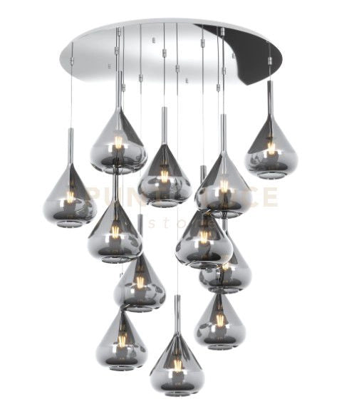 SOSPENSIONE CROMO 12 LUCI TONDA VETRI FUME 1177CR-S12 T-FU