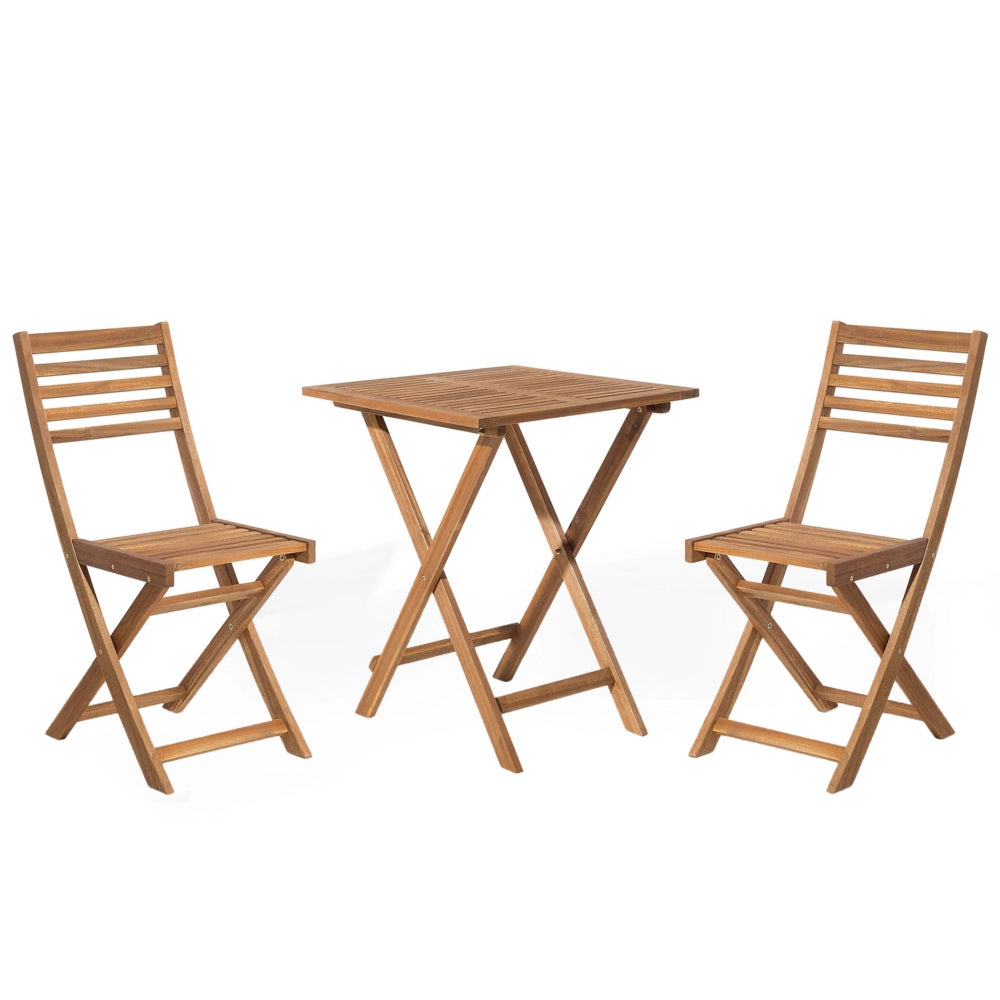 Set da bistrot 3 pezzi in legno massello di acacia leggero pieghevole a doghe design scandinavo moderno