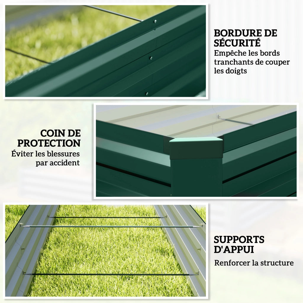 Letto da giardino rialzato rettangolare ¨C Zephmum ¨C Verde acciaio galvanizzato 240x60x30 cm