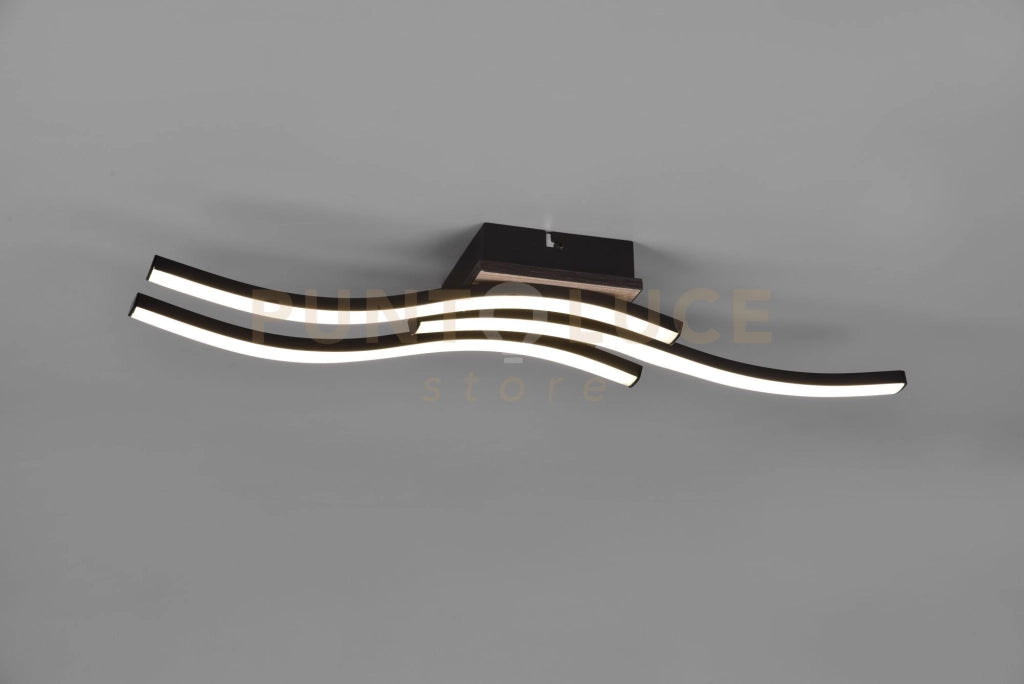 ROUTE PLAFONIERA LED  15W 1000lm, 3000K 3 BACCHETTE ONDULATE ANTRACITE CON EFFETTO LEGNO L. 56CM