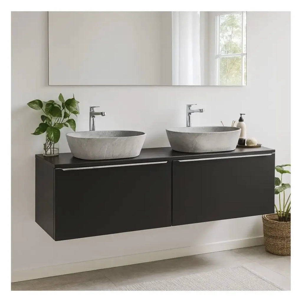 Piano lavabo VANTA 160 cm nero – Top grande lunghezza per mobile sotto lavabo