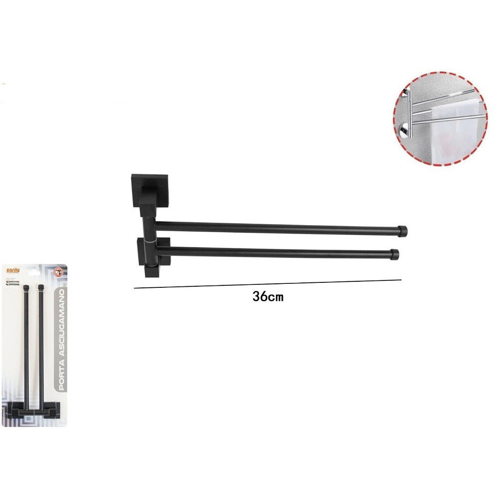 Trade Shop - Portasciugamani Doppio In Acciaio A Due Bracci Da Parete Per Bagno Cucina Nero -