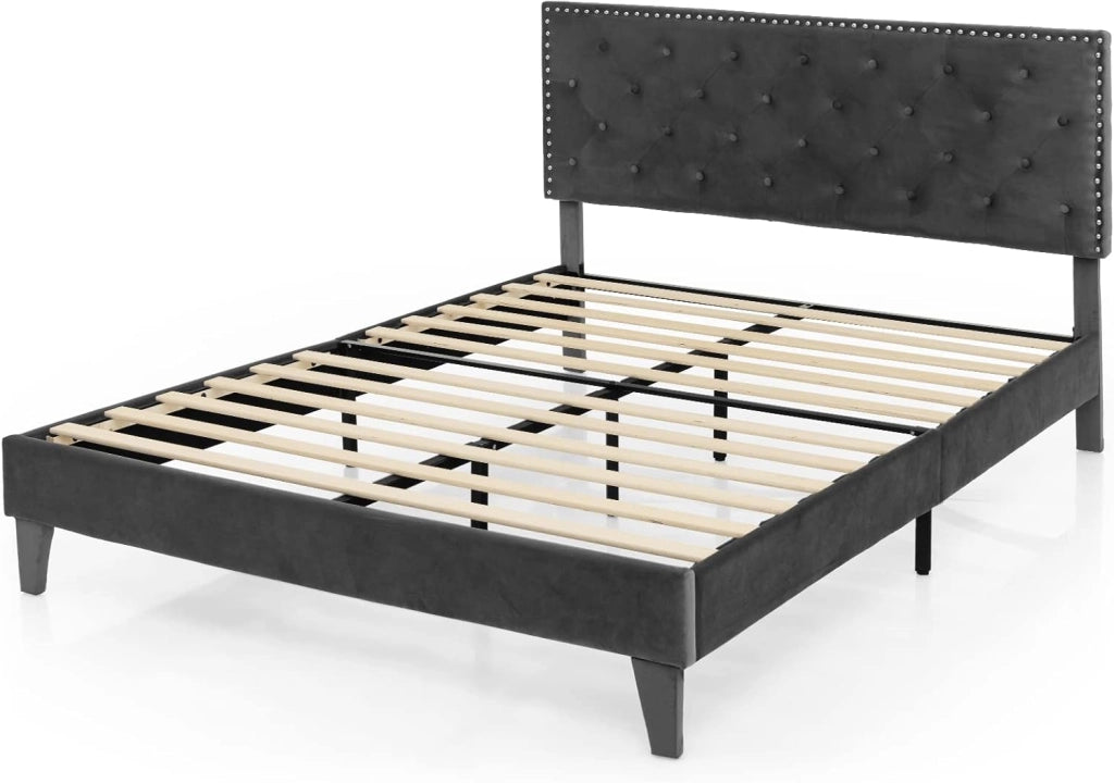 Telaio del Letto a Piattaforma Imbottito, Struttura Letto Moderna con Testiera, Piattaforma Letto con Doghe in Legno, Carico Massimo 450kg (200 x 180 cm)