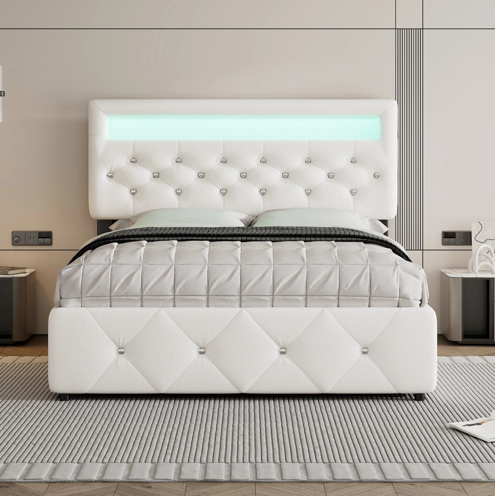 Letto matrimoniale imbottito 140x200 con letto estraibile e 2 cassetti