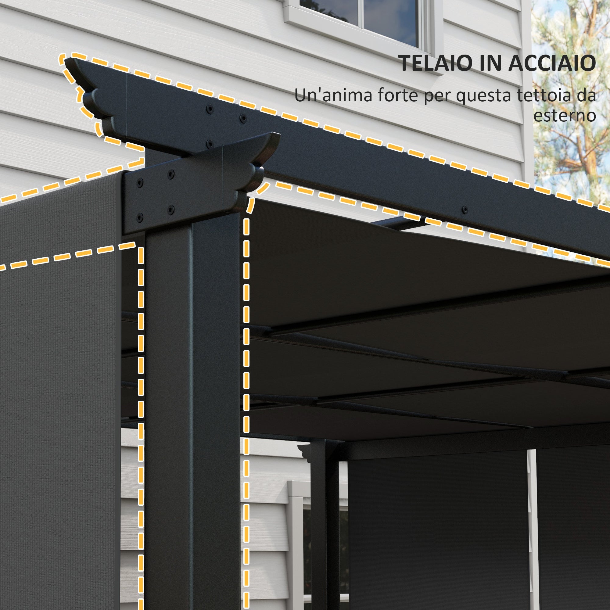 Gazebo Pergola 3x3.5 m con 3 Tettucci Regolabili in Acciaio e Poliestere Anti UV Grigio
