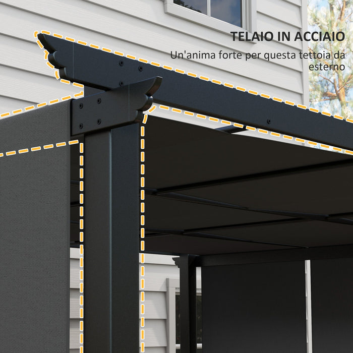Gazebo Pergola 3x3.5 m con 3 Tettucci Regolabili in Acciaio e Poliestere Anti UV Grigio