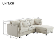 Divano angolare con pouf - Xylo - Tre posti, imbottito, beige