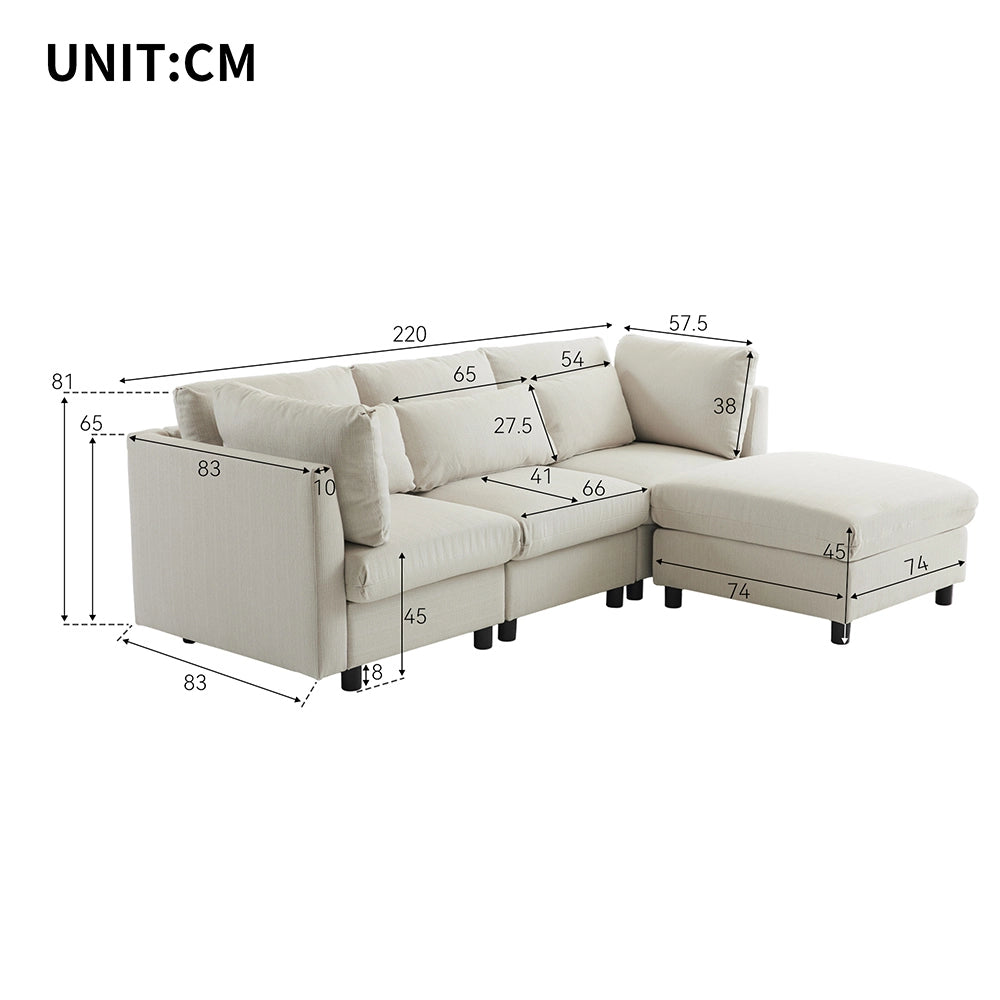 Divano angolare con pouf - Xylo - Tre posti, imbottito, beige