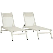 Chaise Longue Lettino Prendisole Reclinabile 2pz in Alluminio e Poliestere, 55x195x30 cm, Beige