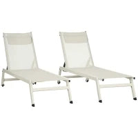 Chaise Longue Lettino Prendisole Reclinabile 2pz in Alluminio e Poliestere, 55x195x30 cm, Beige