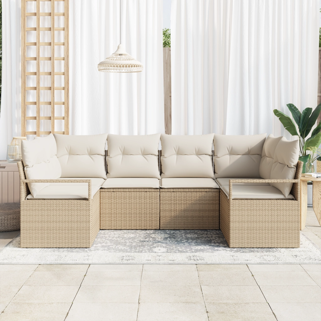 Set di divani da giardino  a 6 pezzi con cuscini beige in rattan poliestere