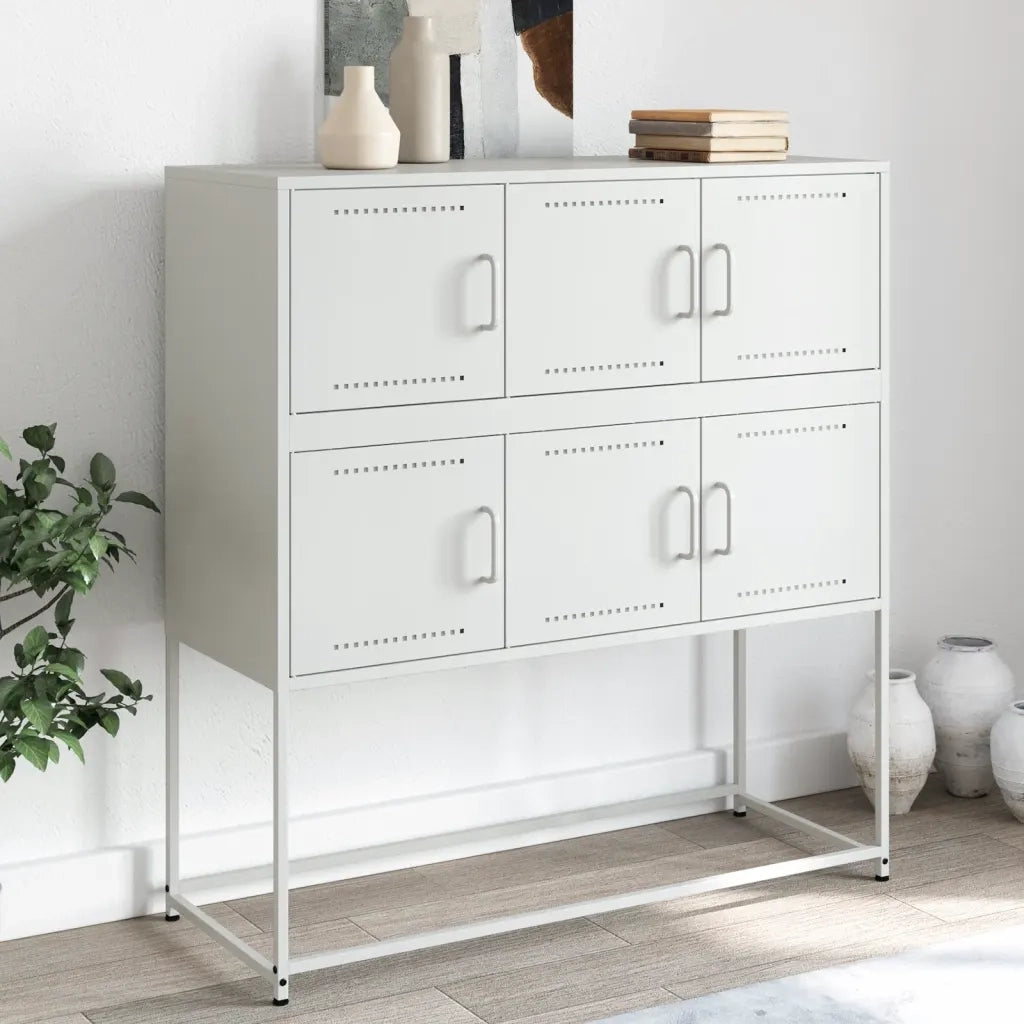 Credenza-Buffet-Armadio da cucina Bianca 100,5x39x107 cm in Acciaio 648254