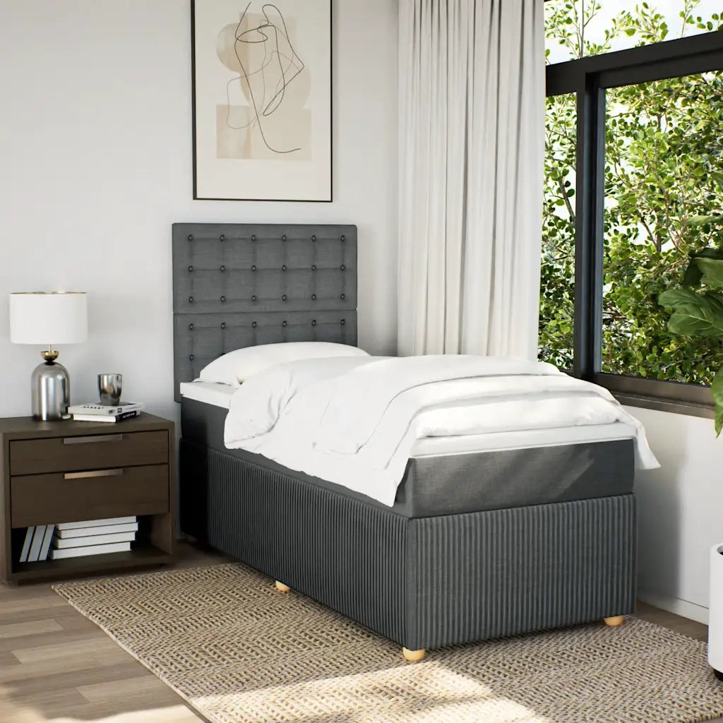 Giroletto a Molle con Materasso Grigio Scuro 90x200 cm Tessuto