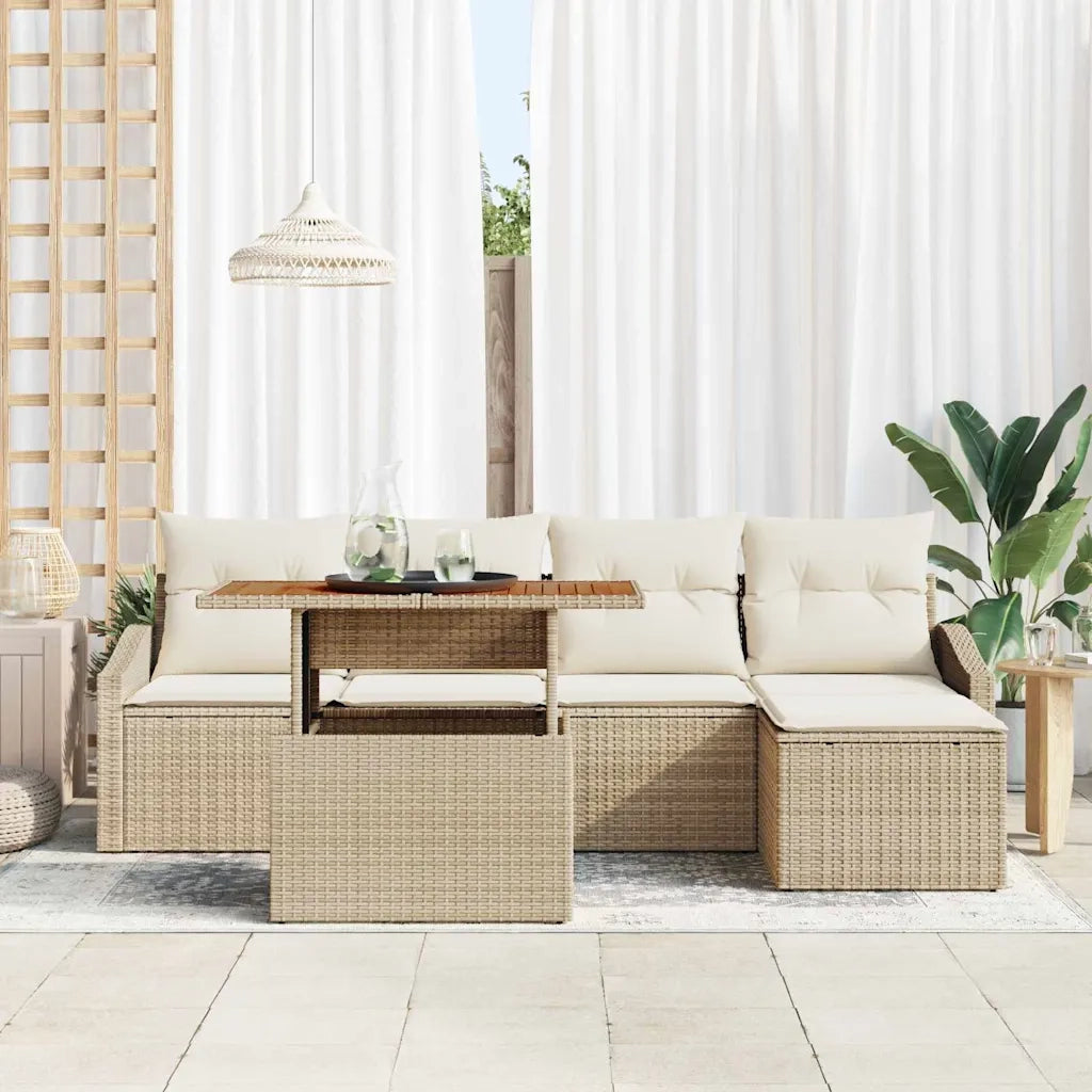 Set da Pranzo per Giardino con cuscino 6 pcs Beige e Crema
