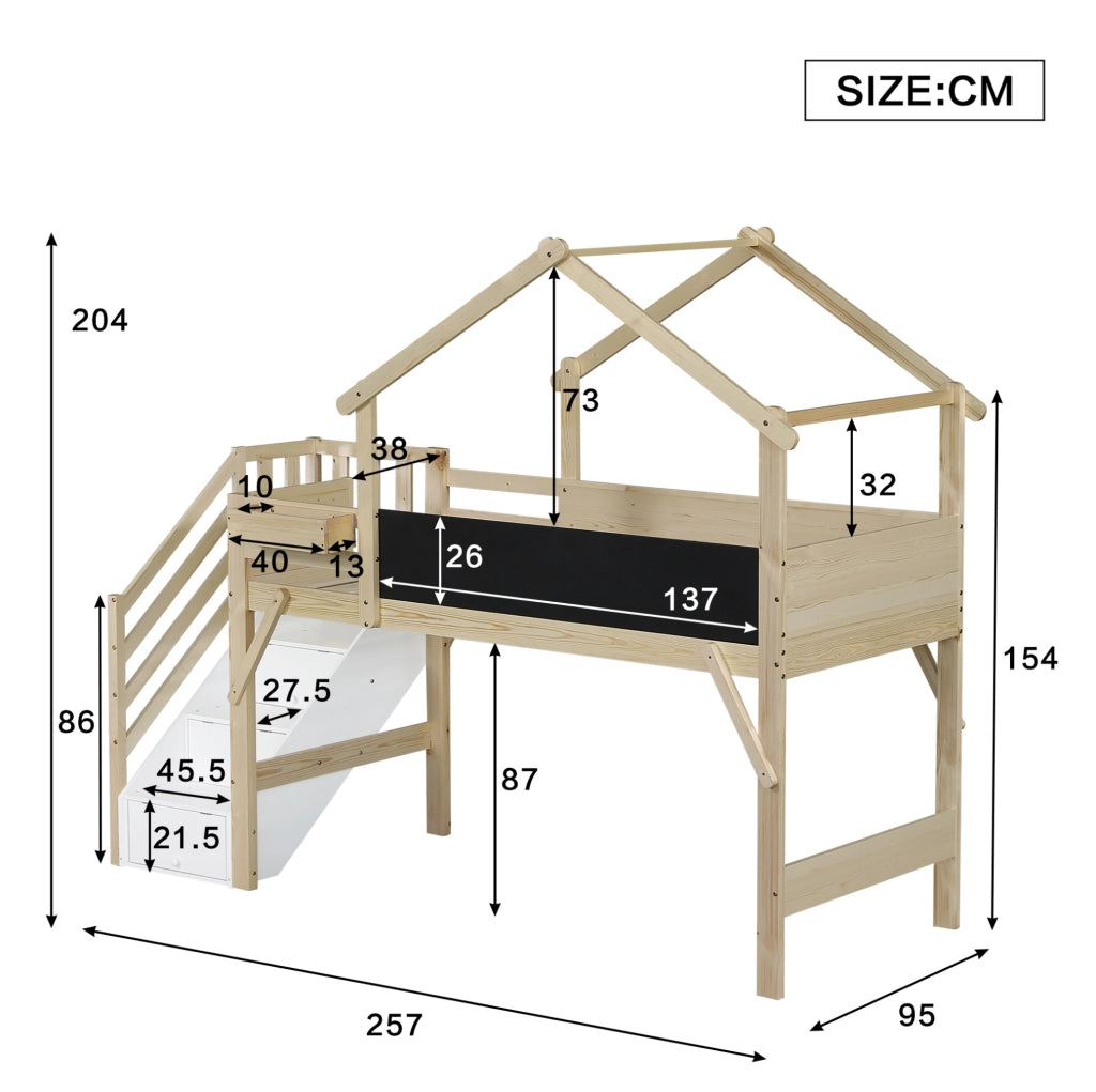 Letto a castello per bambini 90x200 cm con scala contenitore
