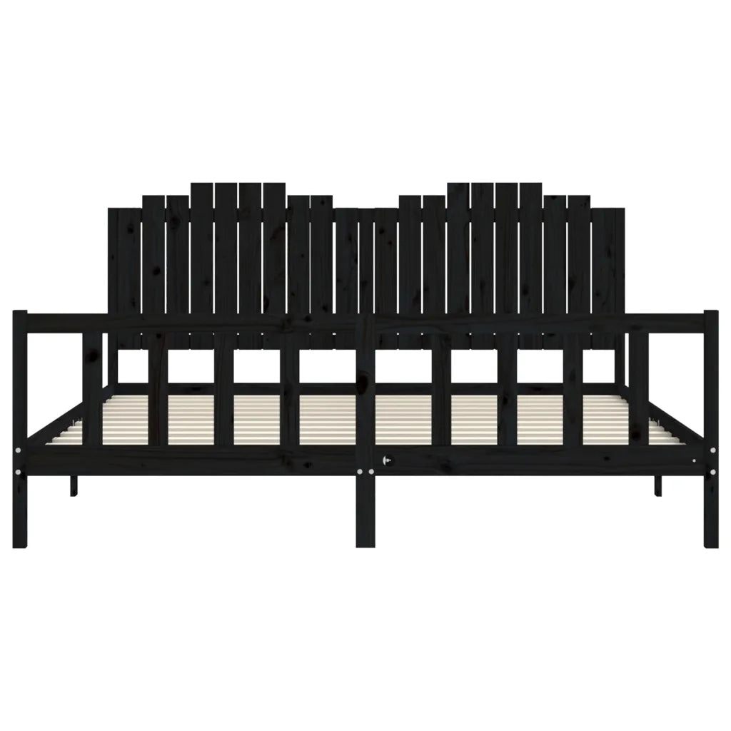 Giroletto con Testiera Nero 200x200 cm in Legno Massello 3192320