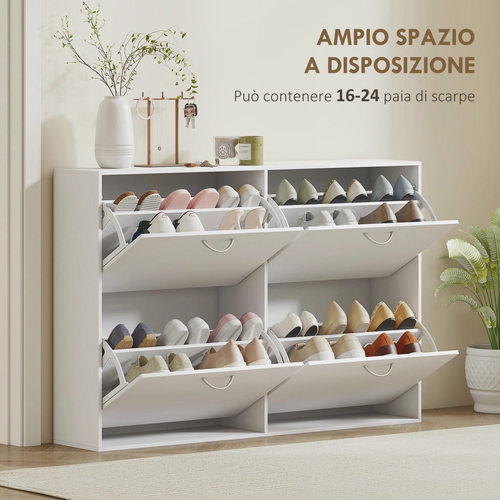 Armadio Scarpe con 4 Cassetti a Ribalta ¨C zephmum ¨C Bianco 120x24x81 cm