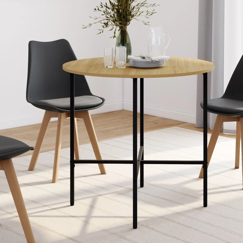 IDMarket - DETROIT mesa de comedor redonda 4 personas diseño industrial 80 cm