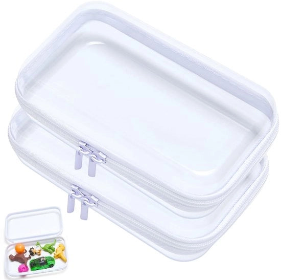 Set di archiviazione trasparente da 2 - Cassetti acqua resistente - Organizzatore di plastica rigida con chiusura a zip - Scatola di archiviazione stivabile - Contenitore accessori compatto