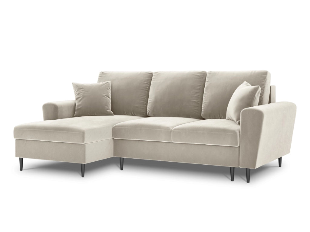 Cosmopolitan Design - Divano convertibile angolare sinistro con contenitore "Kyoto" 4 posti in velluto beige chiaro 