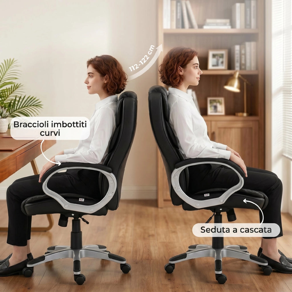 Sedia Ufficio Ergonomica Girevole in Pelle ¨C Zephmum ¨C Nero, Altezza Regolabile