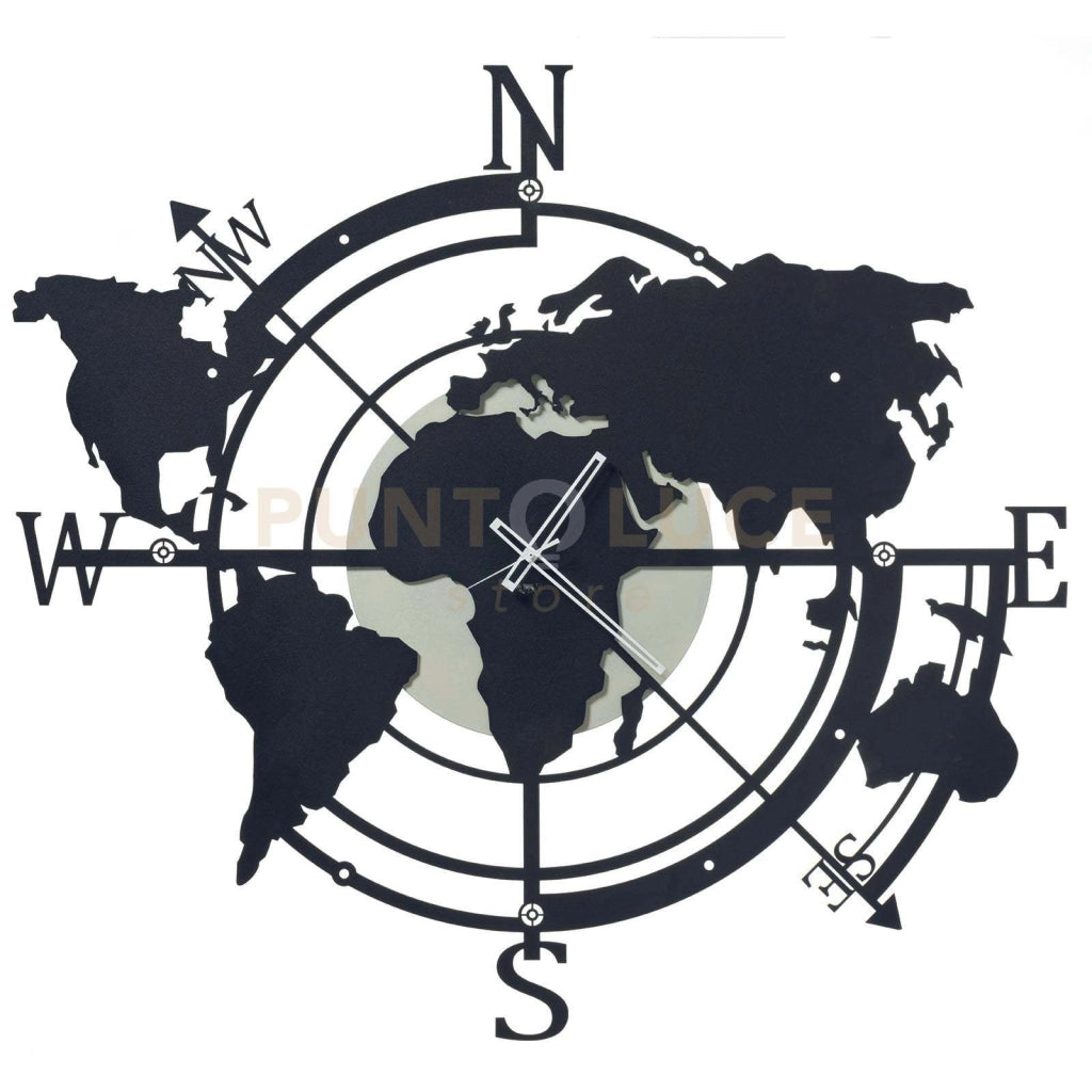 Orologio di design da parete Planisfero grande Avorio e nero