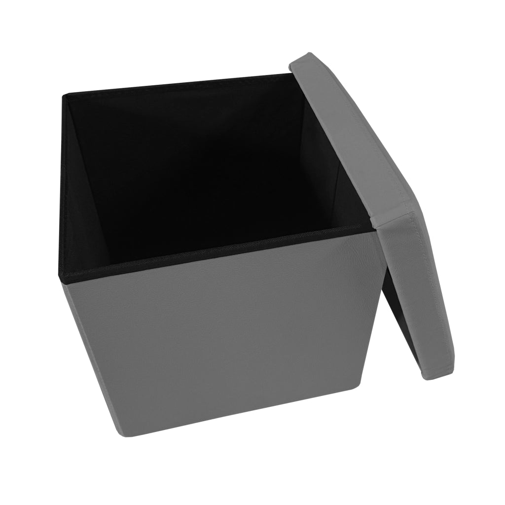 Puff Ottomano Quadrato Portaoggetti Pieghevole in Similpelle 38x38x38cm | Nyana Casa | Stile ottomano | Similpelle resistente | Nero, grigio e beige