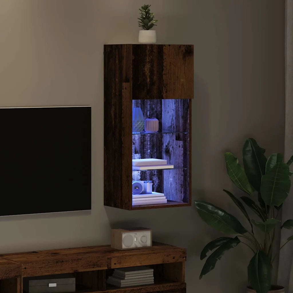 Mobile TV da Parete con LED Legno vecchio 40,5 x 30 x 90 cm 882954