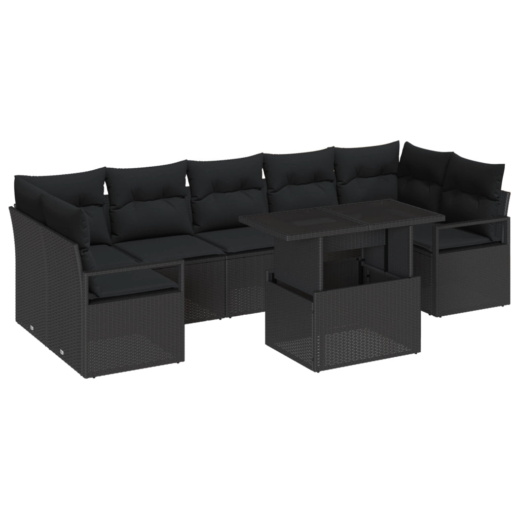 Set Divano da Giardino a 8 Pezzi con Cuscini Nero Polirattan