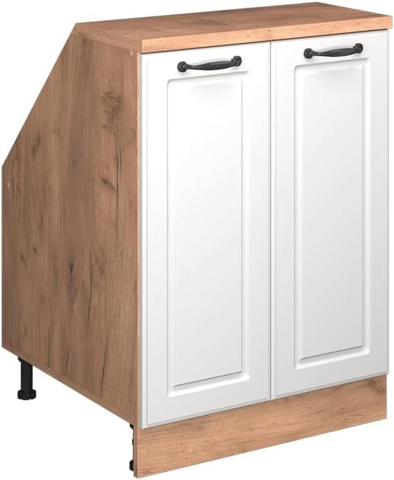 Mobile sottotetto Rion, Bianco casa di campagna, 60 x 81.6 cm con 2 porte, carcassa 60 cm profondità, adatto per il salvaspazio sotto tetti spioventi