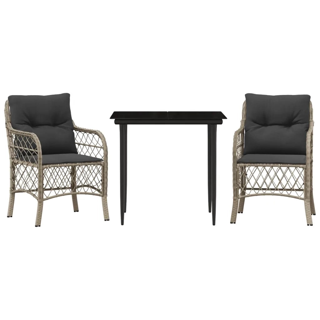 Set da BistrÃ² 3 pz con Cuscini Grigio Chiaro in Polyrattancod mxl 90084