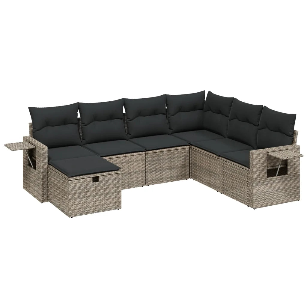 Set Divani da Giardino 7 pz con Cuscini Grigio in Polyrattan 3263836