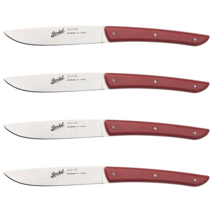 Berkel KCO4SW11SMRBL Set di 4 Coltelli da Bistecca Acciaio Inox 11 cm Manico Ergonomico Rosso