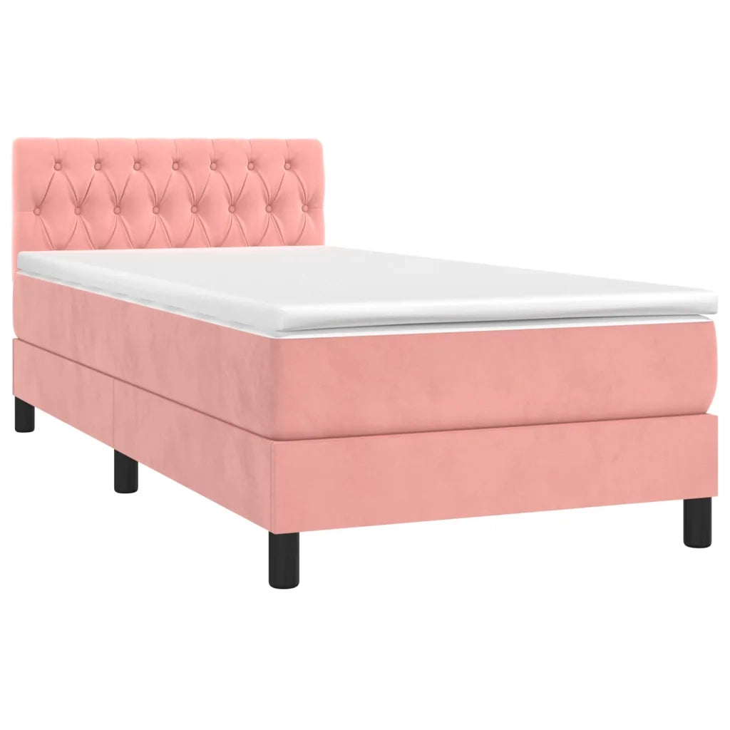 Letto singolo | Letto per adulti | Letto a Molle con Materasso e LED Rosa 90x200 cm in Velluto