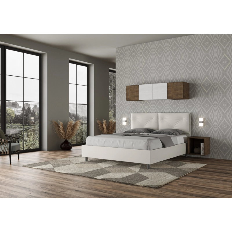 Letto imbottito Matrimoniale 160x200 cm Appia - Bianco,Similpelle,Contenitore