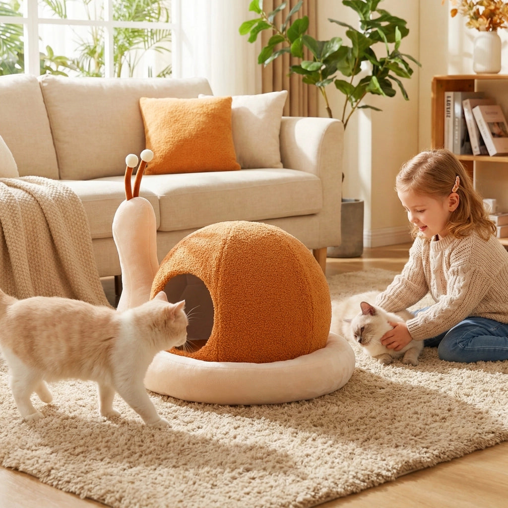 Letti per gatti da interno, Cuccia 2 in 1 a forma di chiocciola per gattini con cuscino rimovibile e lavabile