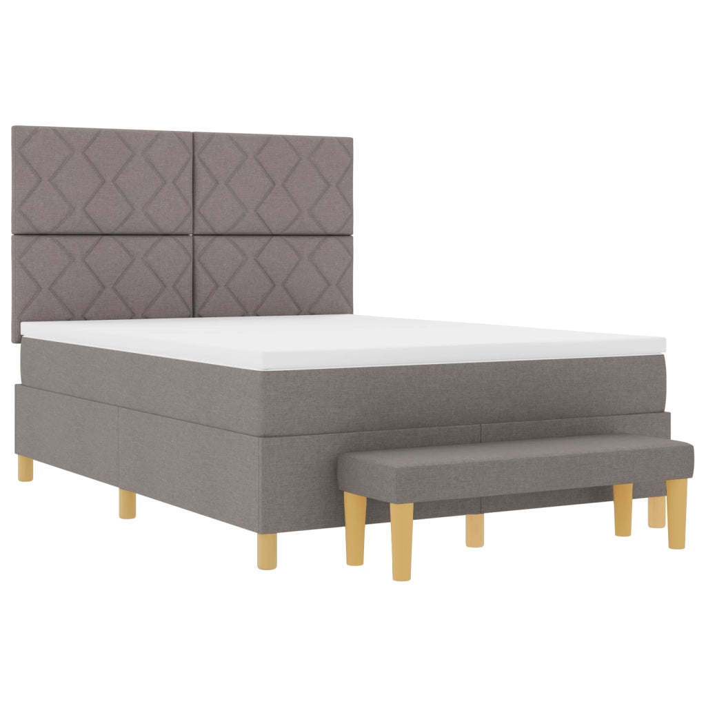 Letto con Box Spring con Materasso e Panca Tortora 160x200 cm Tessuto