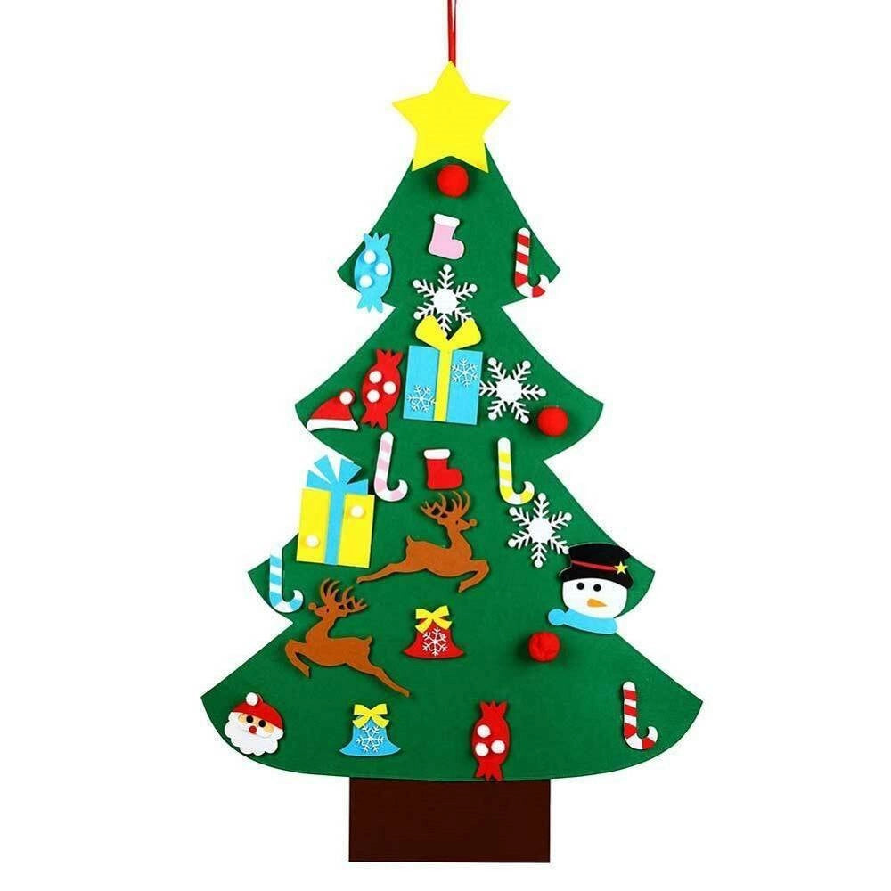 Trade Shop - Albero Di Natale Per Bambini In Feltro Da Parete Con 26 Addobbi Natalizi 110cm -