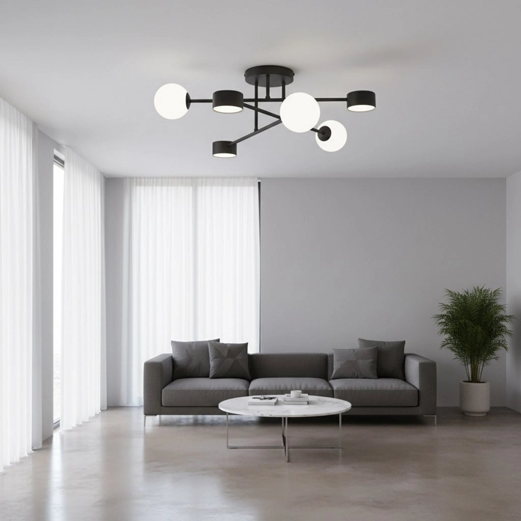 Lampada a sospensione Holon in acciaio nero e vetro