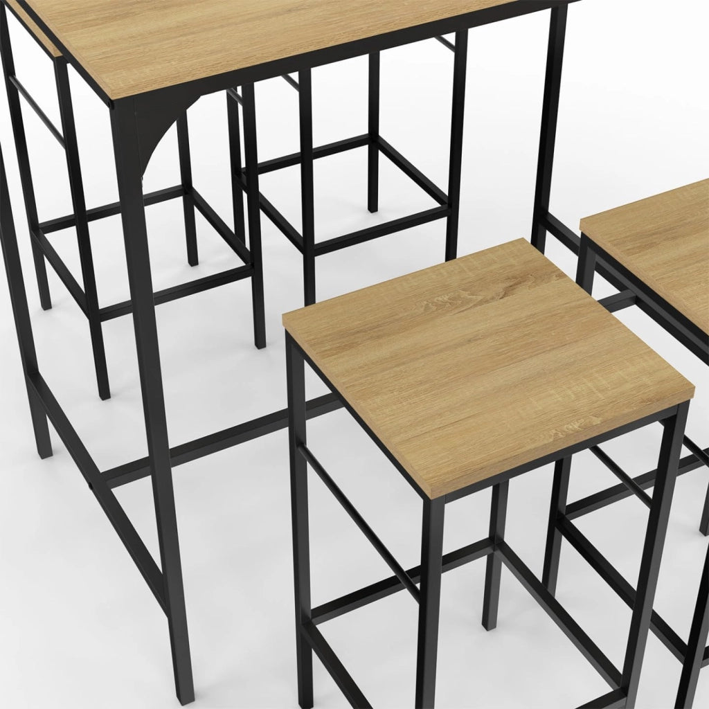 DETROIT Tavolo da bar alto 100 cm e 4 sgabelli in metallo e legno nero - design industriale