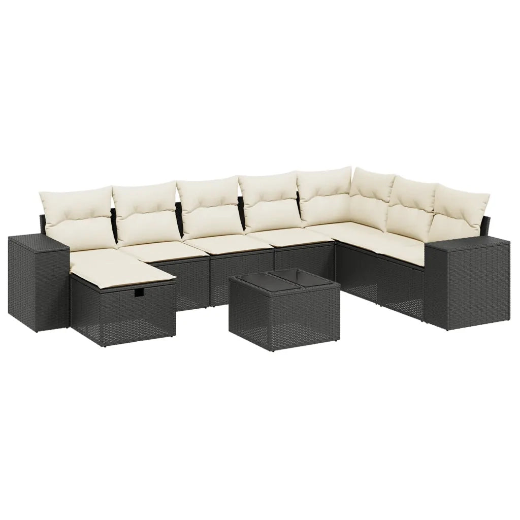 Set Divani da Giardino 9 pz con Cuscini Nero in Polyrattan 3264522