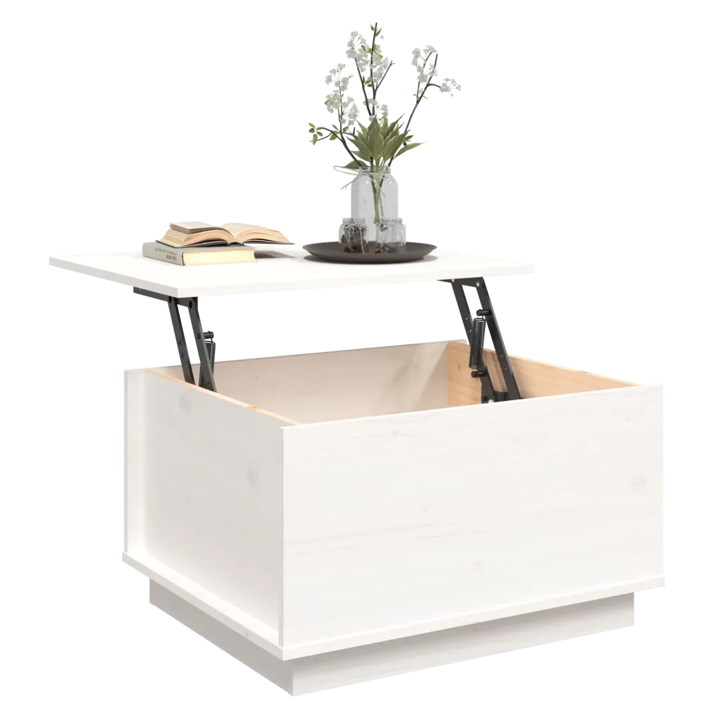 Tavolino da Salotto Bianco 60x50x35 cm Legno Massello di Pino