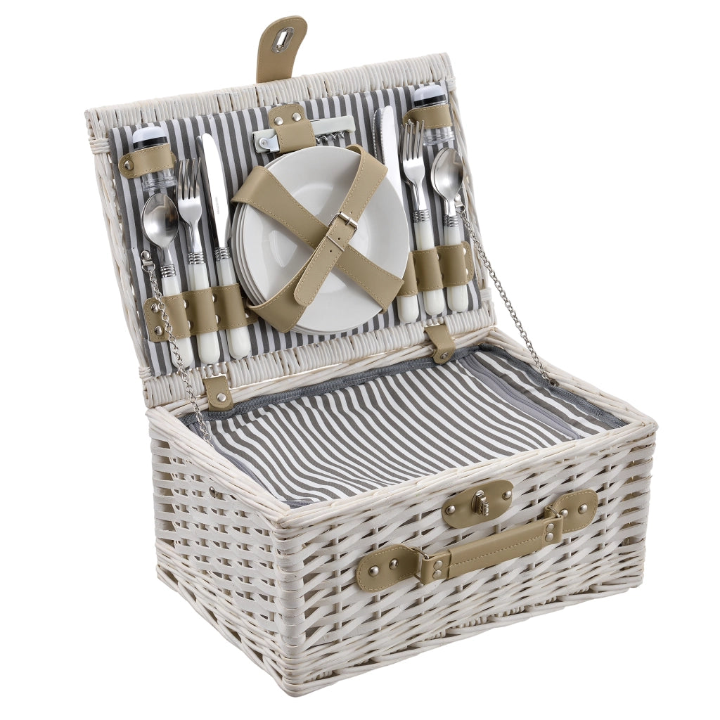 Cestino da Picnic per 4 Persone Valigia Picnic in Rami di Salice Vintage - Esterno Bianco casa.pro